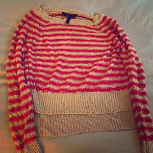 BCBG Orange + Cream Striped Lightweight Sweater